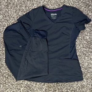 Healing Hands YOGA set Juliet Scrub Top and Tara Pants gray charcoal XS XSP